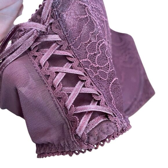 Alegro Bra 36 E Maroon Underwired Side Lacing Rhinestone Light Padding - Picture 4 of 6